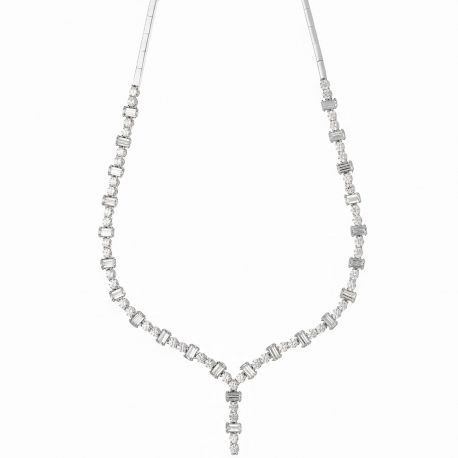 Semi-rigid Necklace with White Zircons in 18k White Gold