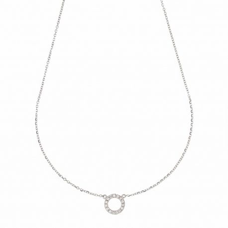 18 karat hvidguldshalskæde med perforerede runde sten og hvide zirkoner