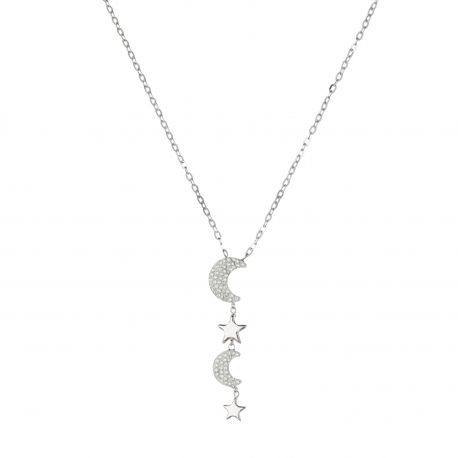 18K White Gold Necklace with Stars and Moons for Women