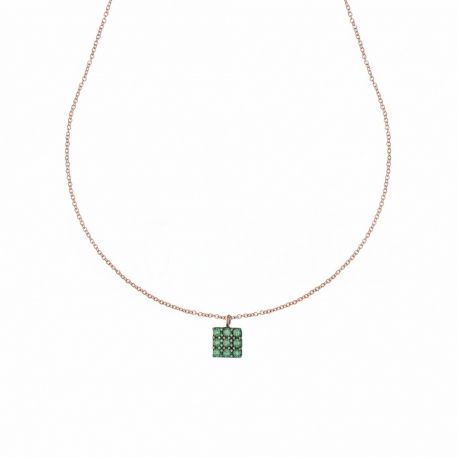 18 karatų rožinio aukso žalių cirkonių kvadratinis pakabukas-vėrinys