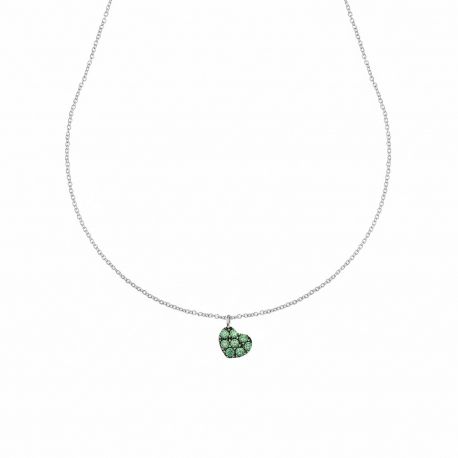 Colier inimă cu zirconiu verde, din aur alb de 18k