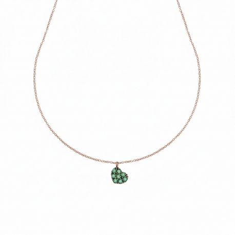 Collier cœur avec zircon vert, en or rose 18 carats