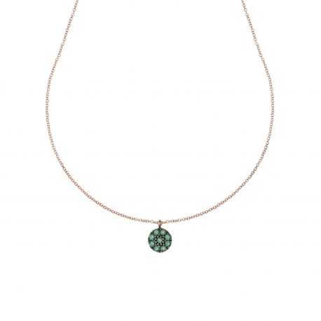 Rund elementhalskæde med grøn zirkon i 18 karat rosaguld
