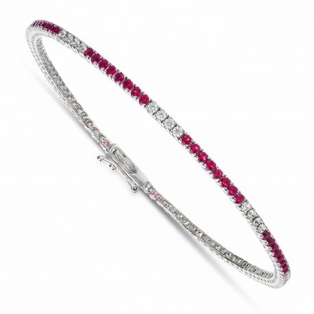 Bracciale Tennis in Oro Bianco 18k con Zirconi Rossi e Zirconi Bianchi
