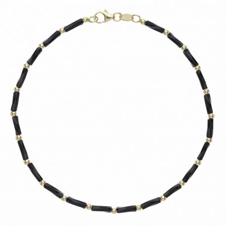 Bracciale Tubetto con Perline Nere in Oro Giallo 18kt