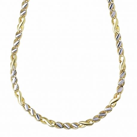 Flat Chain Necklace, in 18k White Gold and Yellow Gold