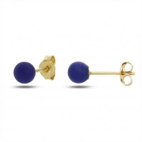 18k Yellow Gold Ball Earrings with Lapis Stone