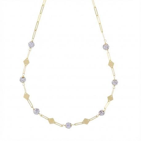 Collier losange en résine et zircons blancs, en or jaune 18 carats