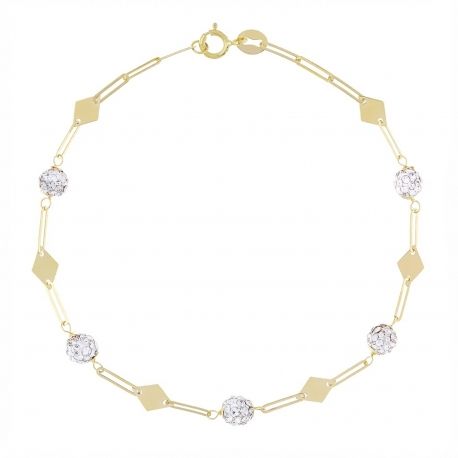Браслет с ромбами из смолы и белых цирконов, из 18-каратного желтого золота