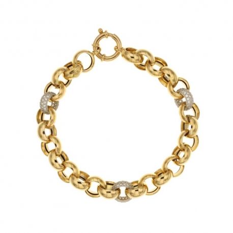 Bracciale in oro bianco e giallo 18 Kt con maglie zirconate da donna