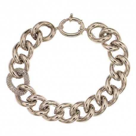 Bracelet chaîne creuse en Or 18 Kt 7500/1000 avec maillon zircon pour femme