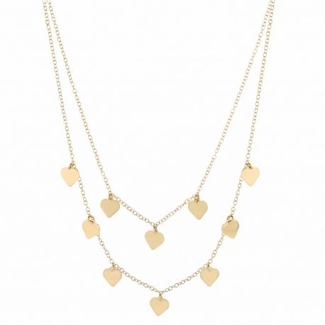 Colar de ouro amarelo 18k com duas voltas e pingente de coração.