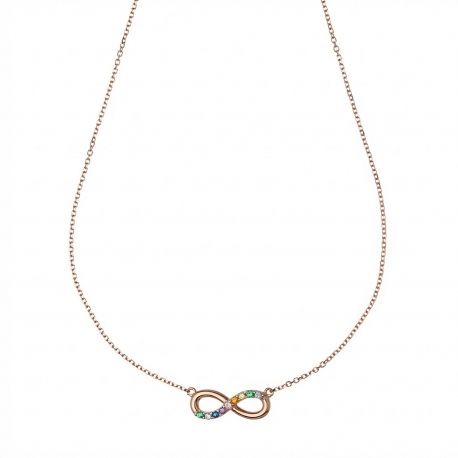 Collier infini en or rose 18 carats orné de pierres colorées
