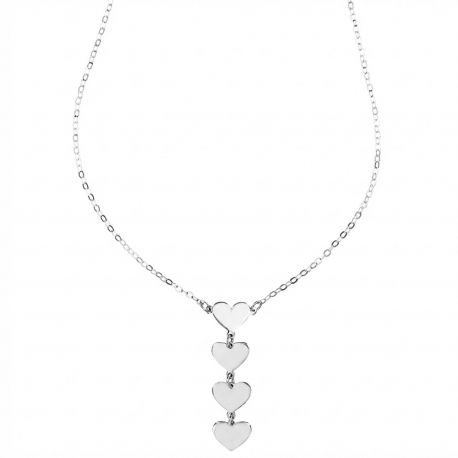 Collana a Cascata con 4 Cuori in Oro Bianco 18k