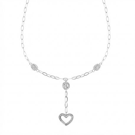 Halsband med hjärtformat hänge i 18k vitguld, harts och vit zirkon
