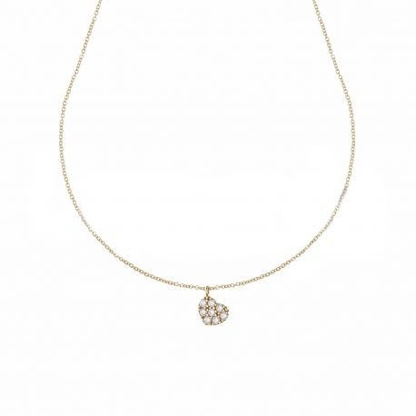 Colier cu pandantiv inimă din aur galben de 18k și zirconiu alb