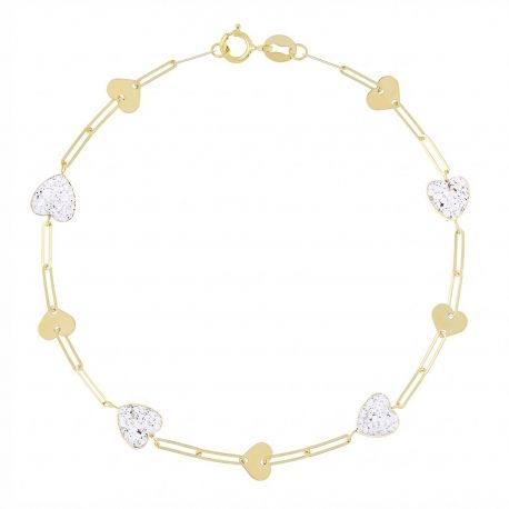 Pulsera de resina y corazón de circonita blanca en oro amarillo de 18 k