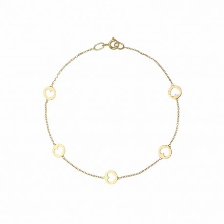 Bracciale con Cuori Traforati in Oro Giallo 18k