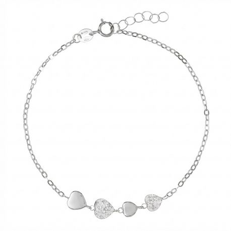 Pulseira com corações de resina e zircônias intercaladas em ouro branco 18k