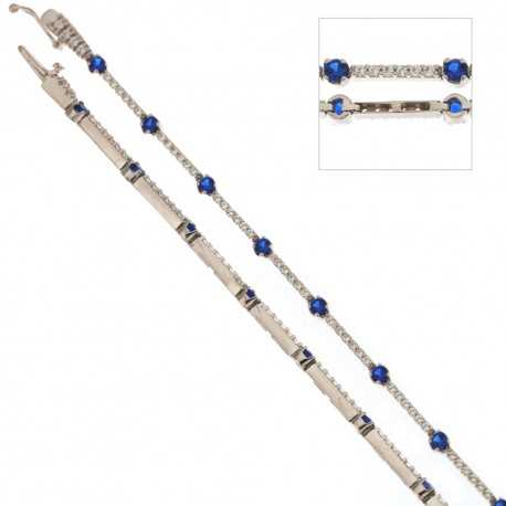 Damska bransoletka tenisowa z białego i niebieskiego złota 18-karatowego 750/1000 z białymi i niebieskimi cyrkoniami