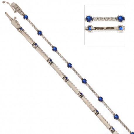 White gold 18k 750/1000 tennis type with white and blue cubic zirconia woman bracelet