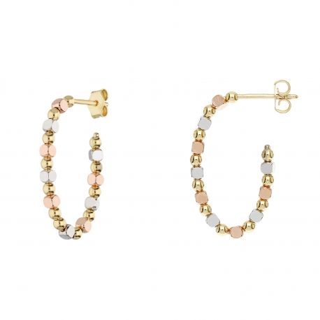 Orecchini Ovali con Sfere e Cubetti in Oro 18k