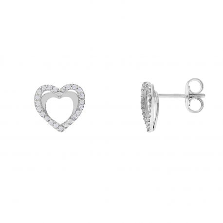 Boucles d'oreilles en forme de cœur en or blanc 18 carats