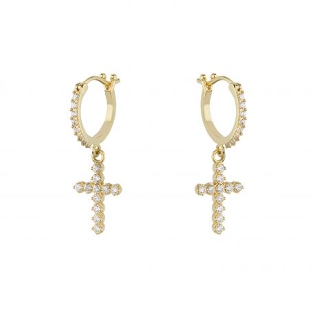 18k Gold Cross Hoop Earrings