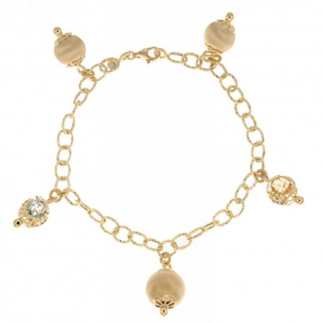 Bracelet en or jaune 18 kt 750/1000 avec sphères et pierres de couleurs pour femme