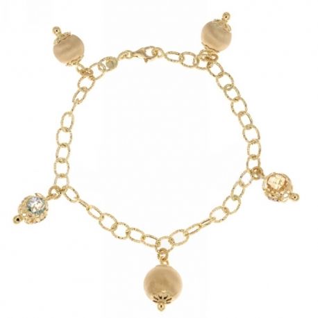 Pulsera en oro amarillo de 18 kt 750/1000 con esferas y piedras de colores para mujer