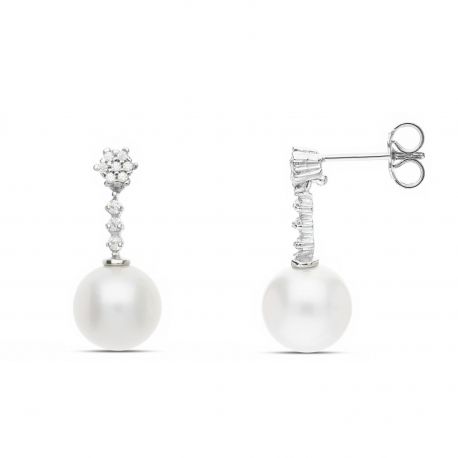 Pendientes colgantes de oro de 18 quilates con perla y circonitas