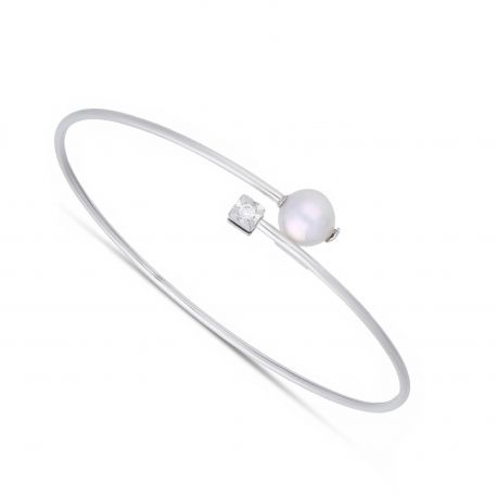 18k Gold Contrariè Bracelet with Pearl and Zircon