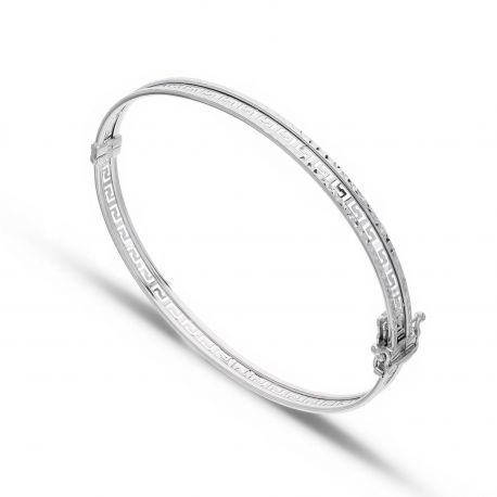 Pulseira rígida com padrão grego perfurado em ouro 18k