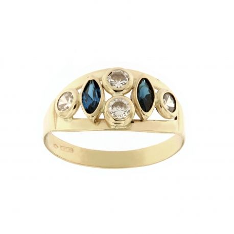 Vintage 18k gult guldring med färgade stenar