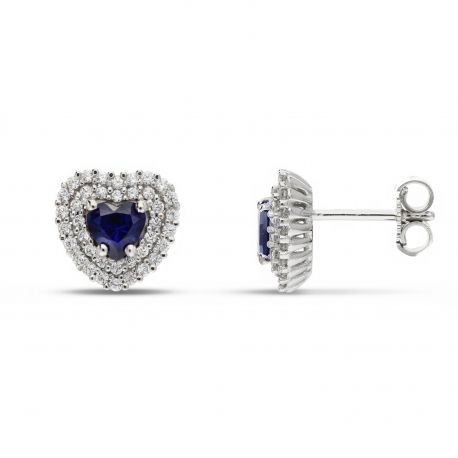 Orecchini a Forma di Cuore con Pietre Blu e Bianche