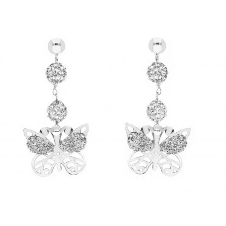18k White Gold Butterfly Drop Earrings