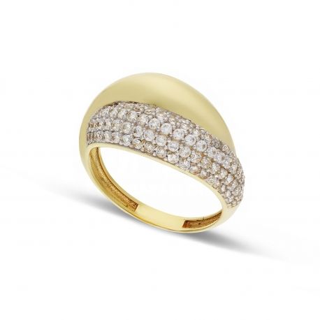 18k Yellow Gold Domed Band Ring with Zirconia