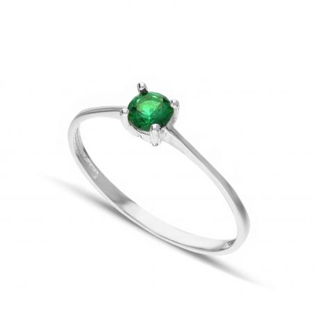 Anello Solitario Oro Bianco 18k con Pietra Verde