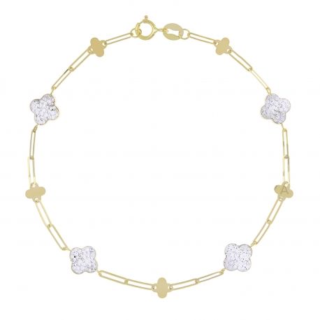 Bracciale con Quadrifogli e Zirconi Bianchi in Oro Giallo 18k