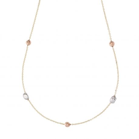 Girocollo con Sfere e Cubetti in Oro Giallo, Bianco e Rosa 18k