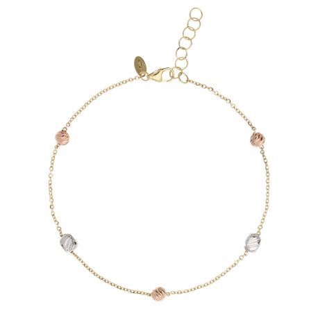 Armband mit Kugeln und Würfeln aus 18-karätigem Gelb-, Weiß- und Roségold