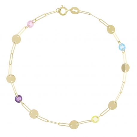 Bracelet en or jaune 18 carats orné de pierres de couleur
