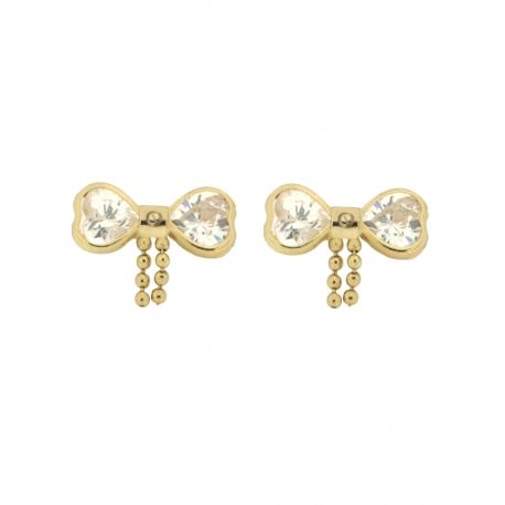 Pendientes de oro amarillo de 18k con forma de lazo y circonitas