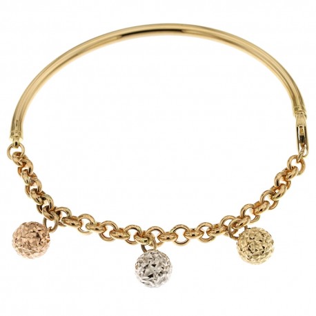 Bracelet en or semi-rigide 18 kt 750/1000 avec sphères pendantes