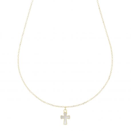 Collana in Oro Giallo 18k con Croce Madreperla