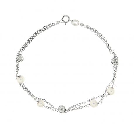 Armband i 18k vitt guld med pärlor och zirkonia