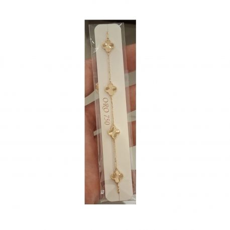 18k Yellow Gold Bracelet with Four-Leaf Clovers