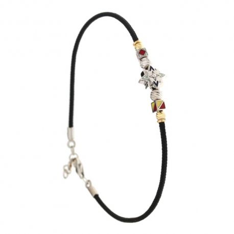 18kt 750/1000 白金和黄金男士旗帜手链