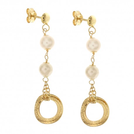 Boucles d'oreilles pendantes en or jaune 18 ct 750/1000 avec perles pour femme