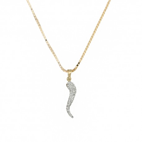 Zlatý náhrdelník 18Kt 750/1000 s neapolským rohem a bílými zirkony pro ženy